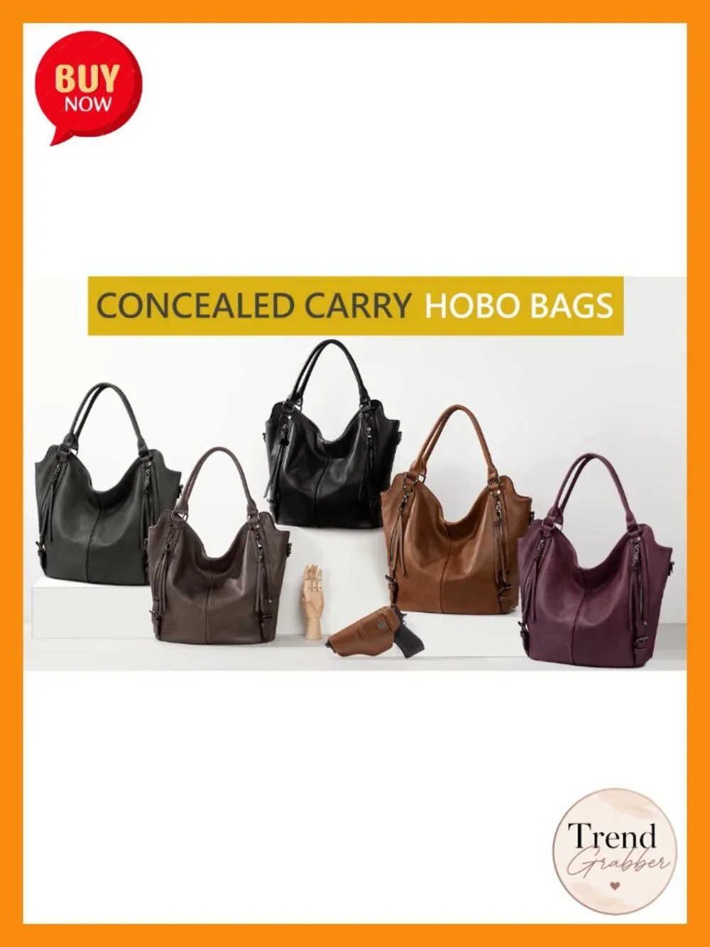 Concealed Carry Hobo Purse Faux Leather Crossbody Tote with Detachable Holster